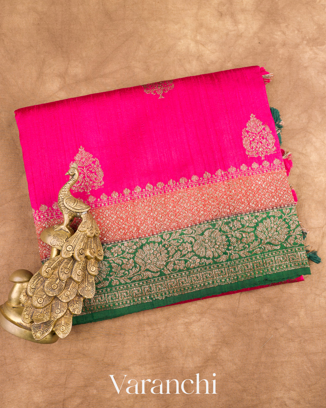 Hot Pink Pure Raw Silk Handloom Saree