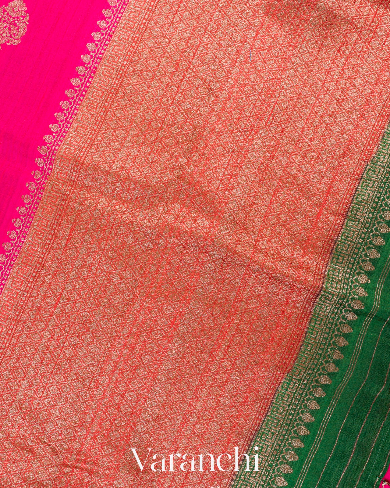 Hot Pink Pure Raw Silk Handloom Saree