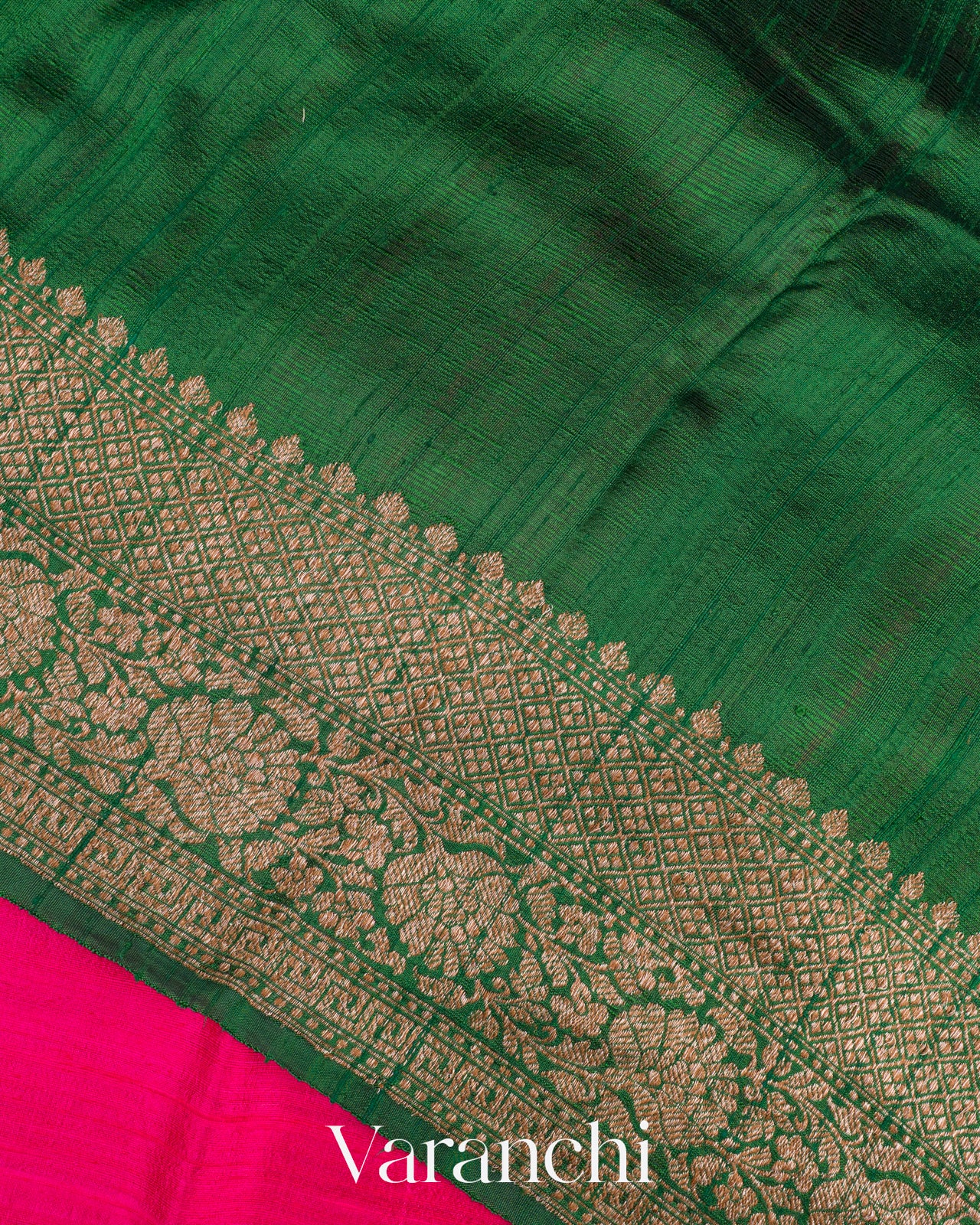 Hot Pink Pure Raw Silk Handloom Saree
