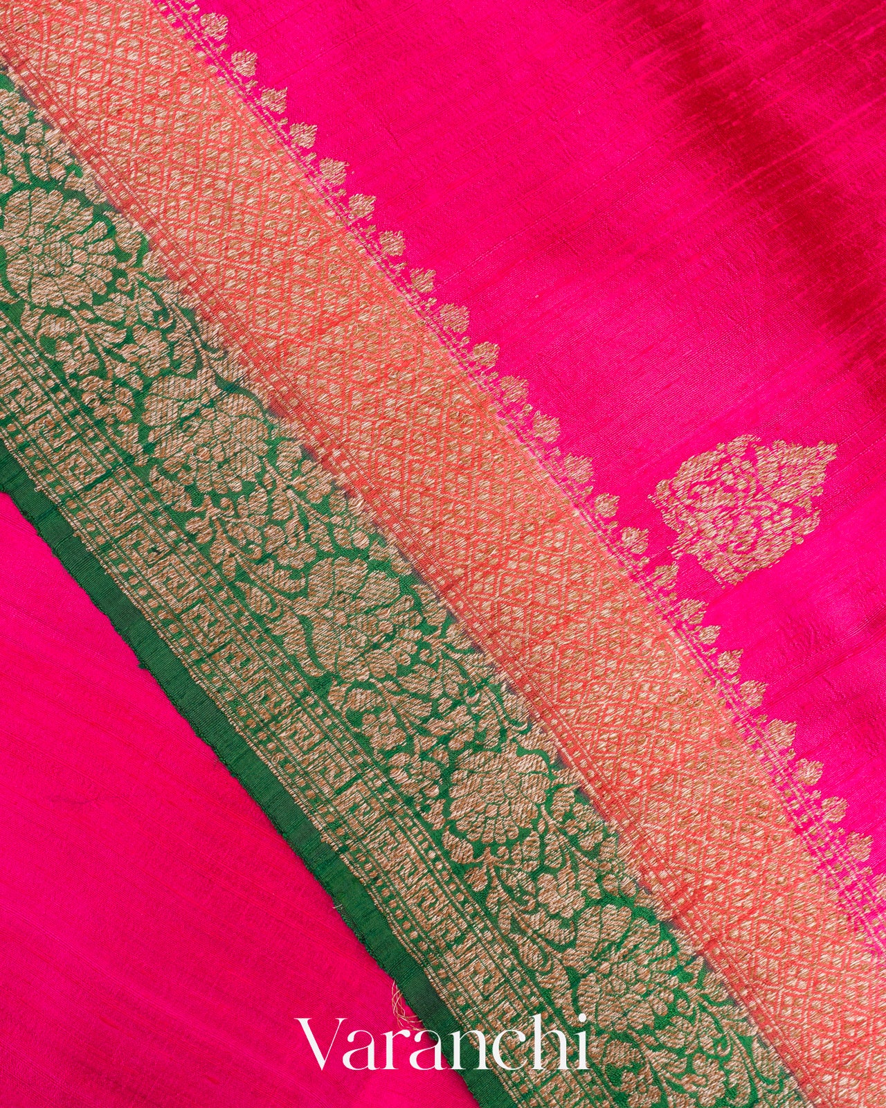 Hot Pink Pure Raw Silk Handloom Saree