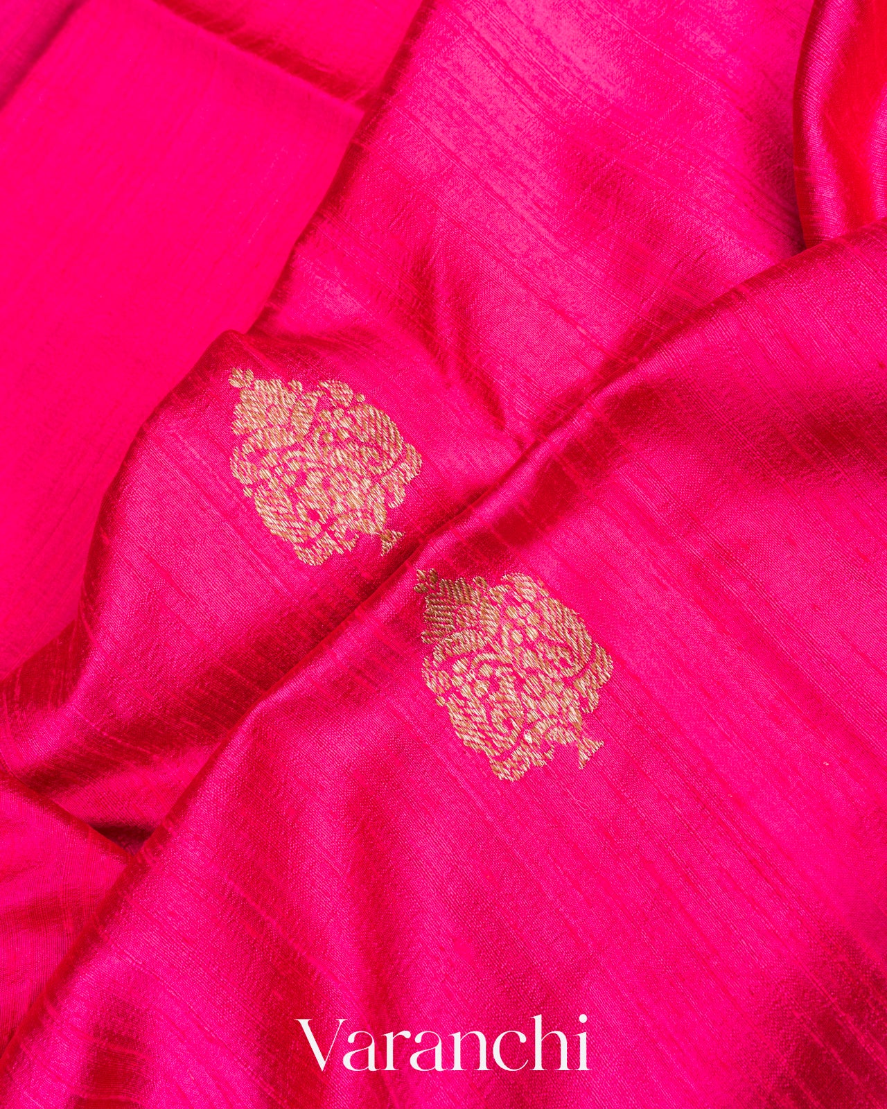 Hot Pink Pure Raw Silk Handloom Saree