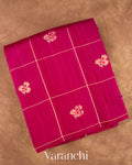Rani Pink Checks Pure Raw Silk Handloom Saree