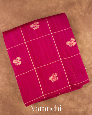 Rani Pink Checks Pure Raw Silk Handloom Saree