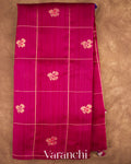 Rani Pink Checks Pure Raw Silk Handloom Saree