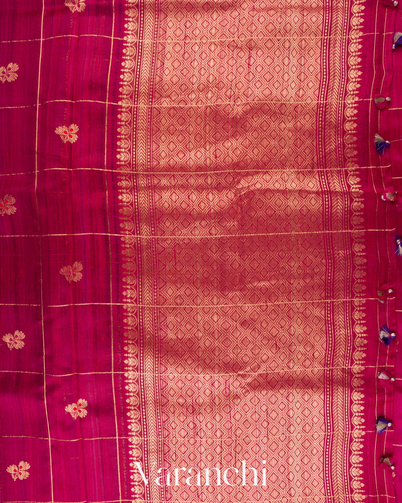 Rani Pink Checks Pure Raw Silk Handloom Saree