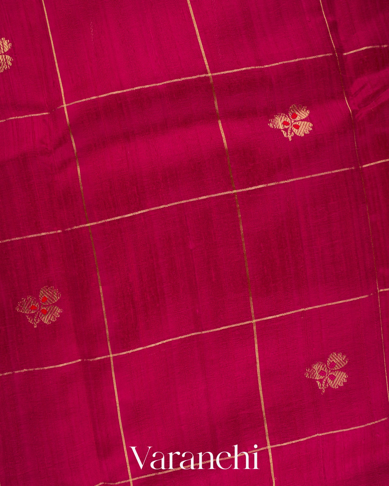 Rani Pink Checks Pure Raw Silk Handloom Saree