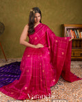 Rani Pink Checks Pure Raw Silk Handloom Saree