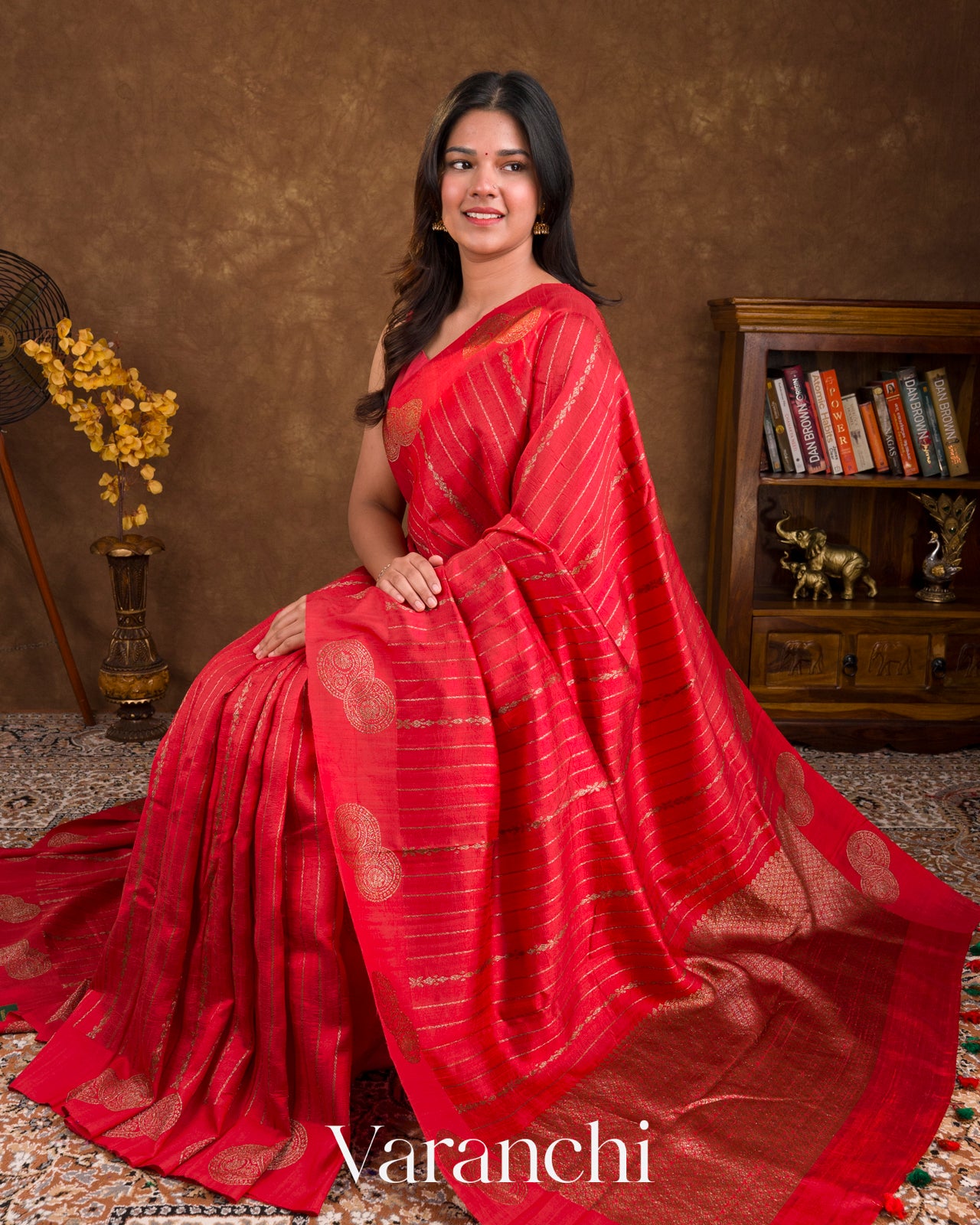 Bright Red Pure Raw Silk Handloom Saree