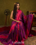 Magenta Borderless Tricolour Rangkaat Pure Raw Silk Handloom Saree