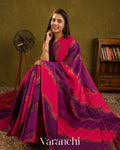 Magenta Borderless Tricolour Rangkaat Pure Raw Silk Handloom Saree