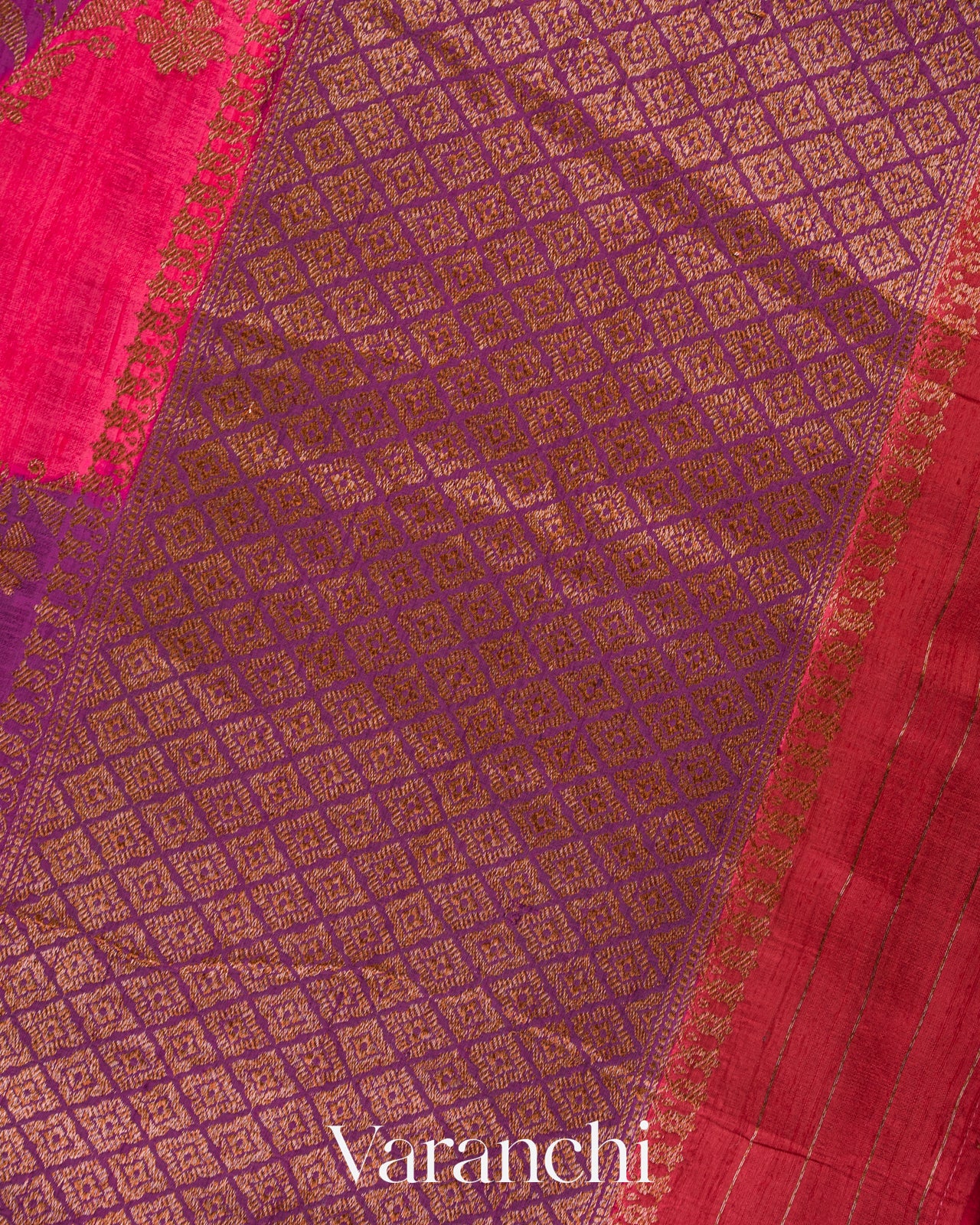 Magenta Borderless Tricolour Rangkaat Pure Raw Silk Handloom Saree