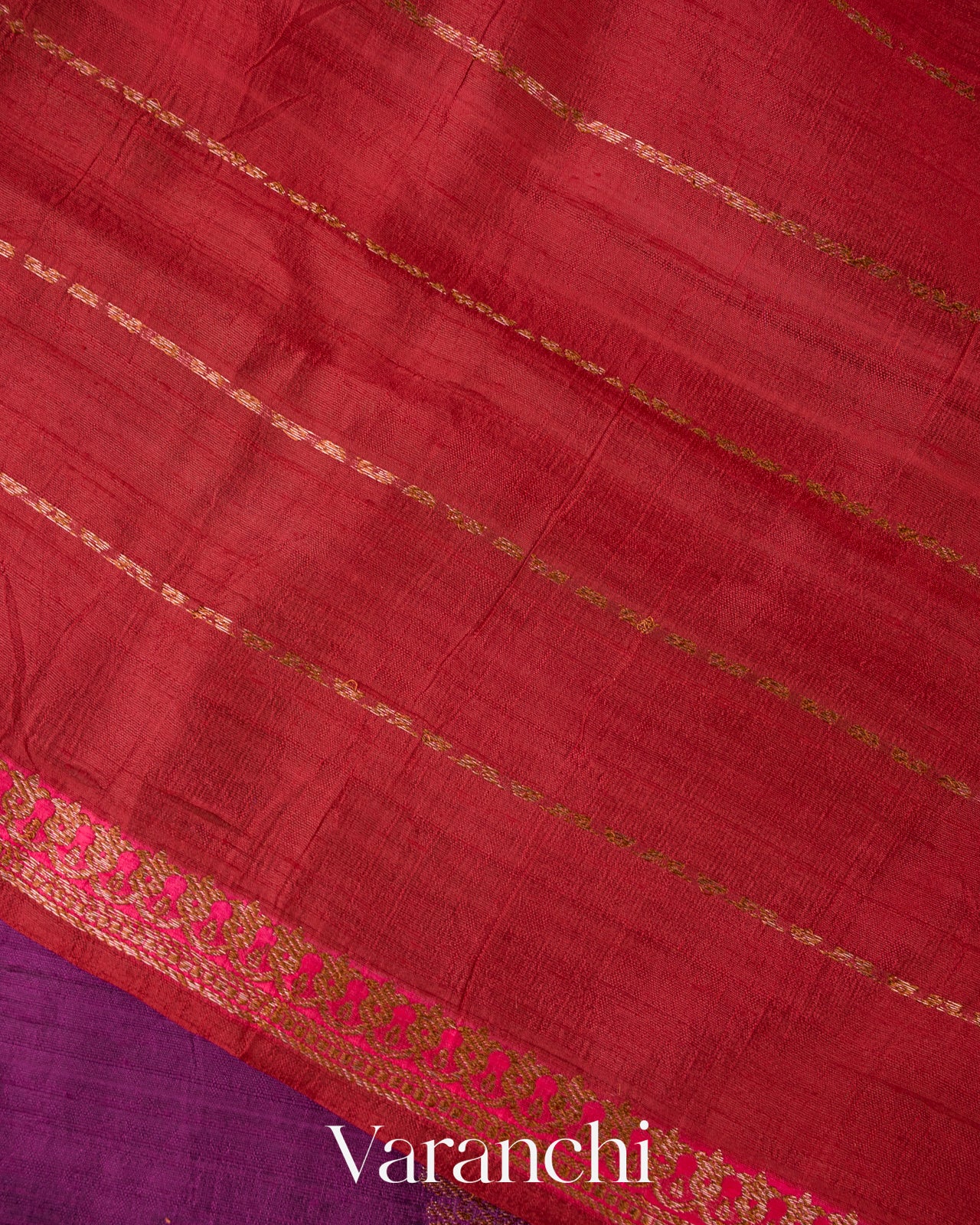 Magenta Borderless Tricolour Rangkaat Pure Raw Silk Handloom Saree