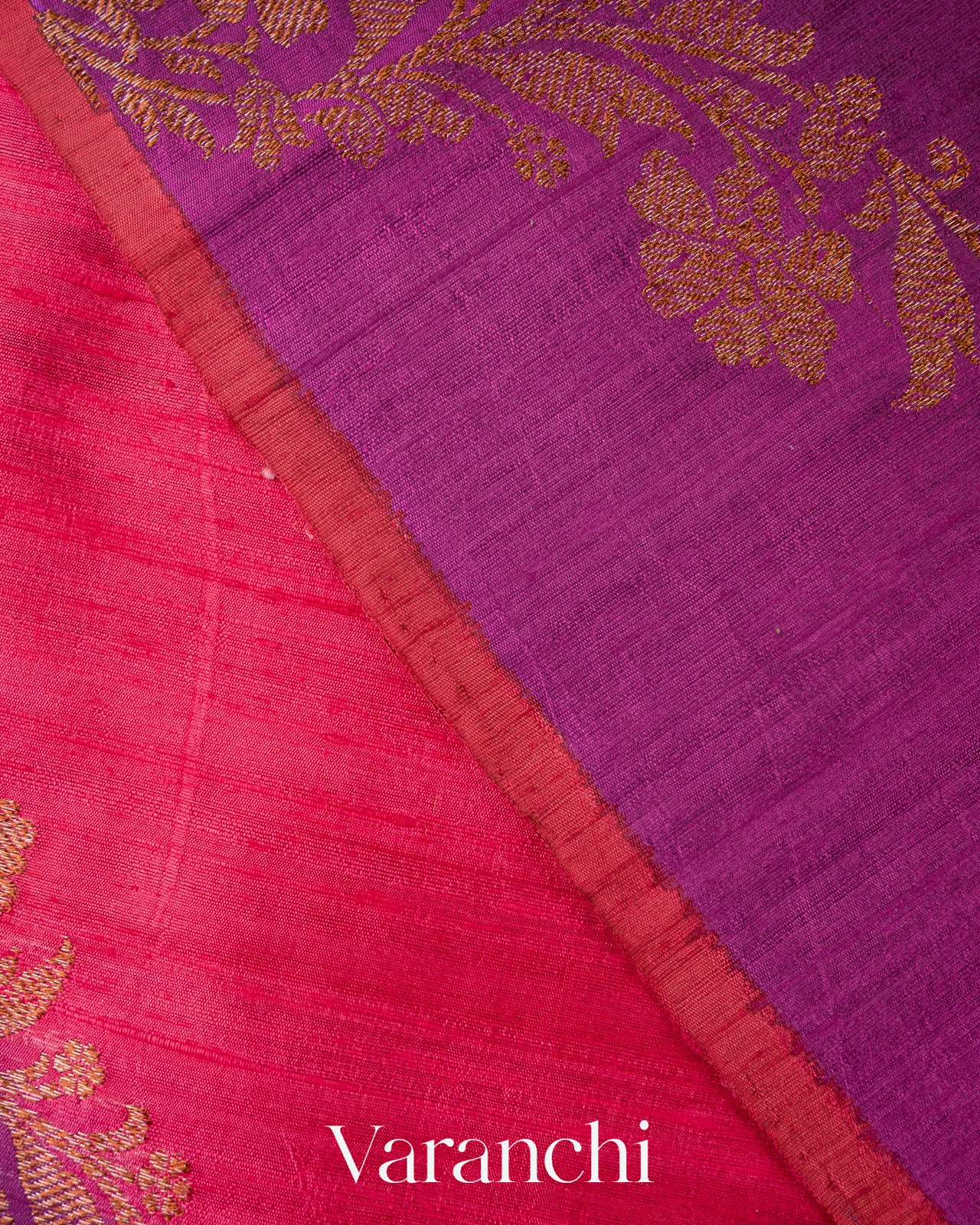 Magenta Borderless Tricolour Rangkaat Pure Raw Silk Handloom Saree