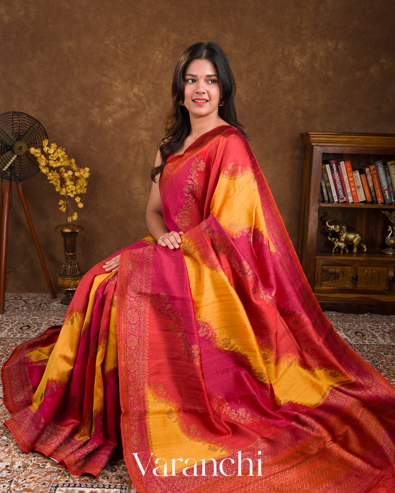 Chilli Red And Magenta Tricolour Rangkaat Pure Raw Silk Handloom Saree