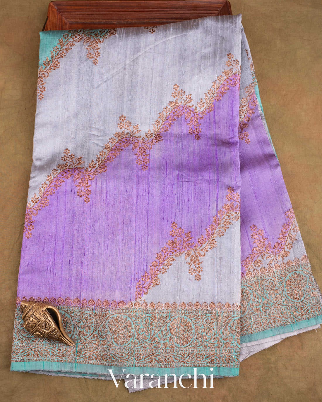 Lavender Tricolour Rangkaat Pure Raw Silk Handloom Saree