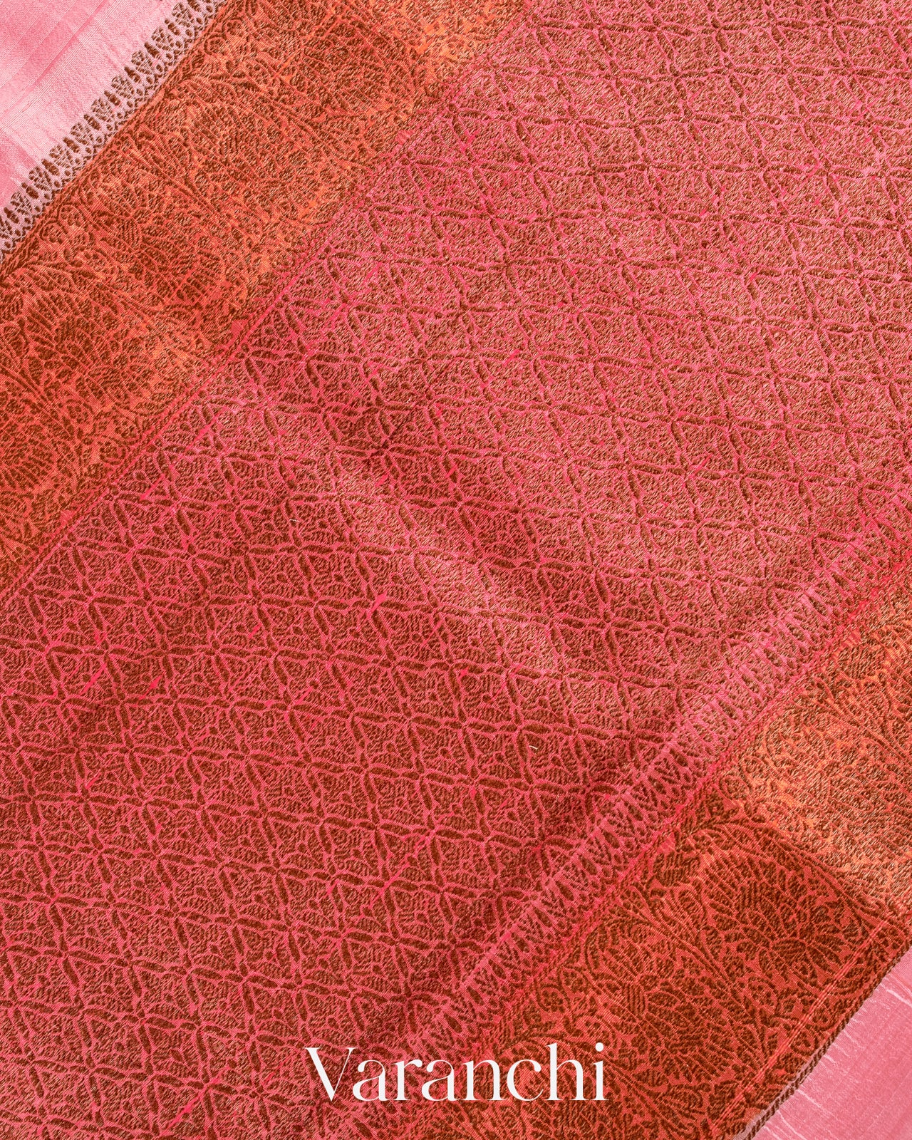 Pink Tricolour Rangkaat Pure Raw Silk Handloom Saree
