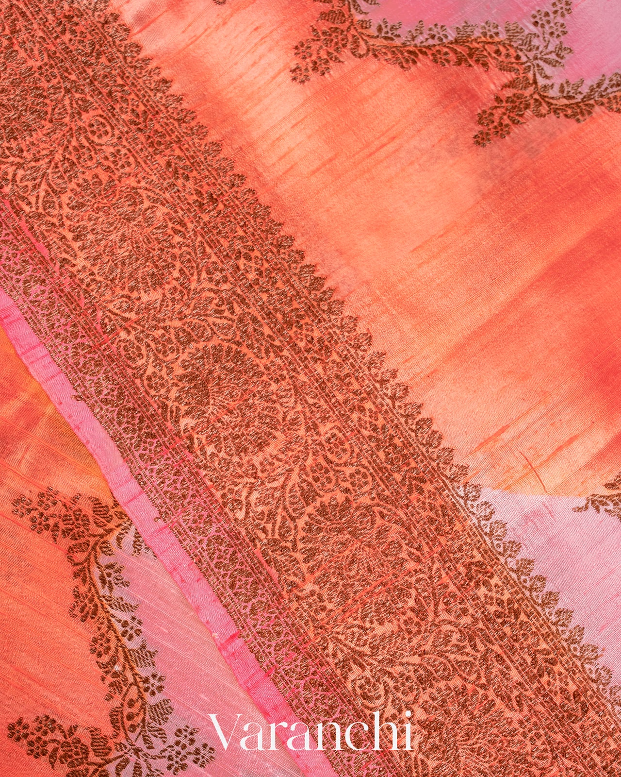 Pink Tricolour Rangkaat Pure Raw Silk Handloom Saree