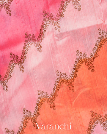 Pink Tricolour Rangkaat Pure Raw Silk Handloom Saree