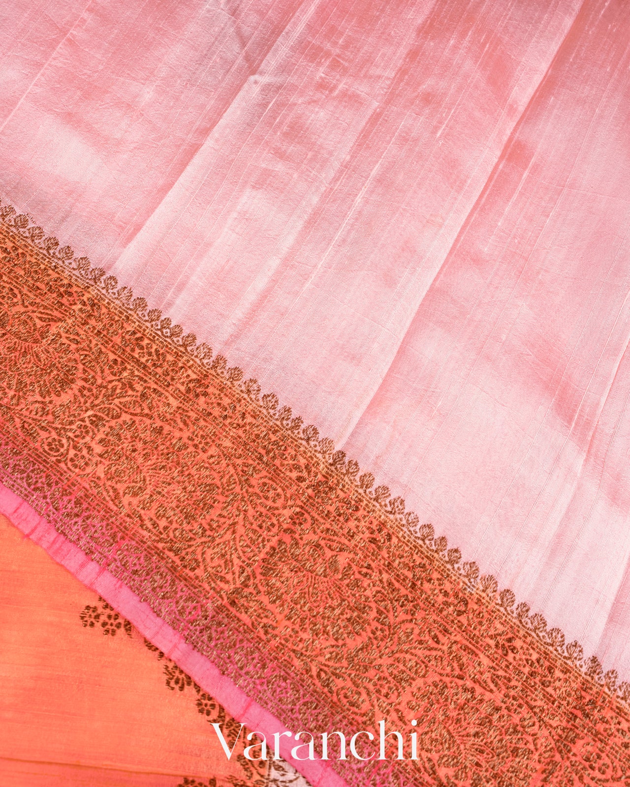 Pink Tricolour Rangkaat Pure Raw Silk Handloom Saree