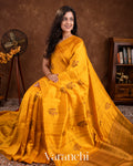 Turmeric Yellow Borderless Pure Raw Silk Handloom Saree