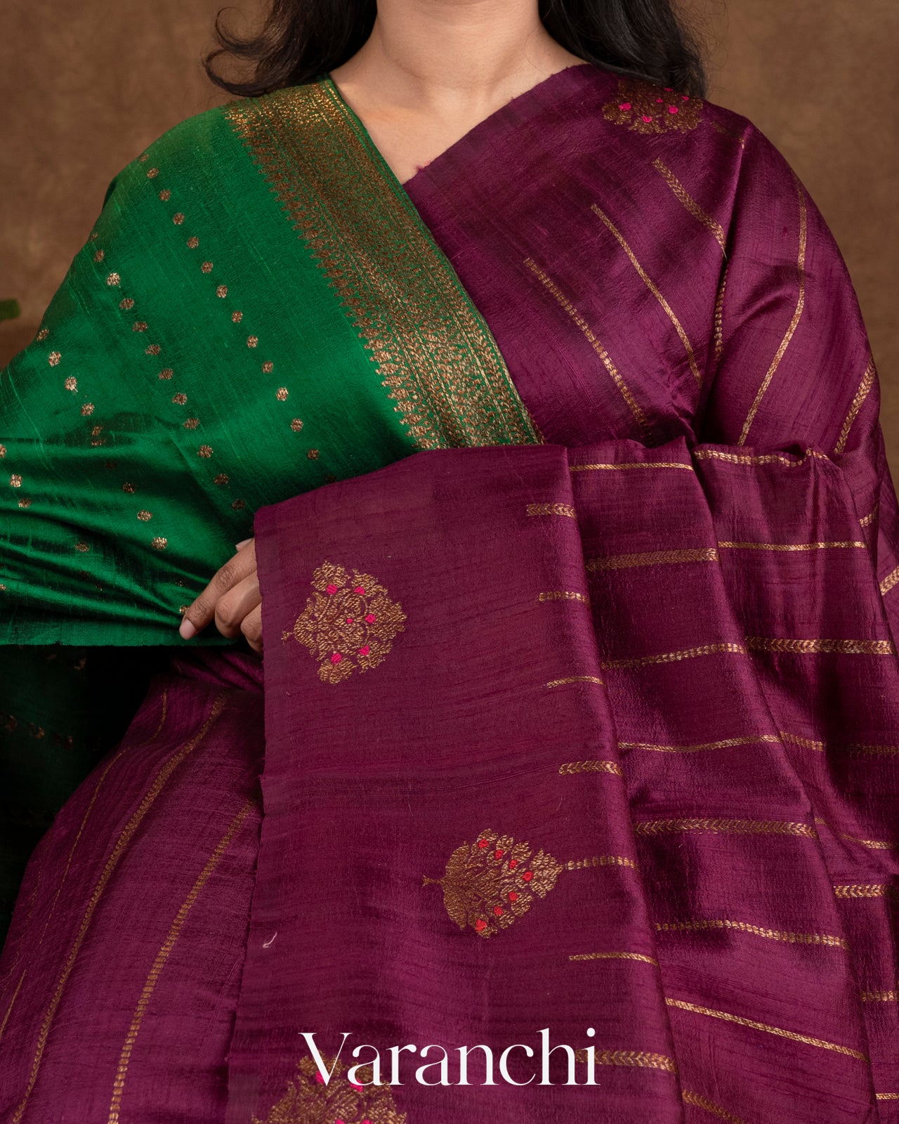 Ruby Wine Raw Silk Handloom Borderless Saree 