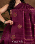 Ruby Wine Raw Silk Handloom Borderless Saree 