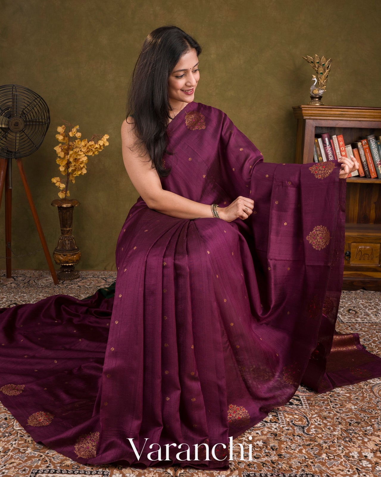 Mulberry Wine Pure Raw Silk Handloom Saree