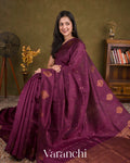 Mulberry Wine Pure Raw Silk Handloom Saree