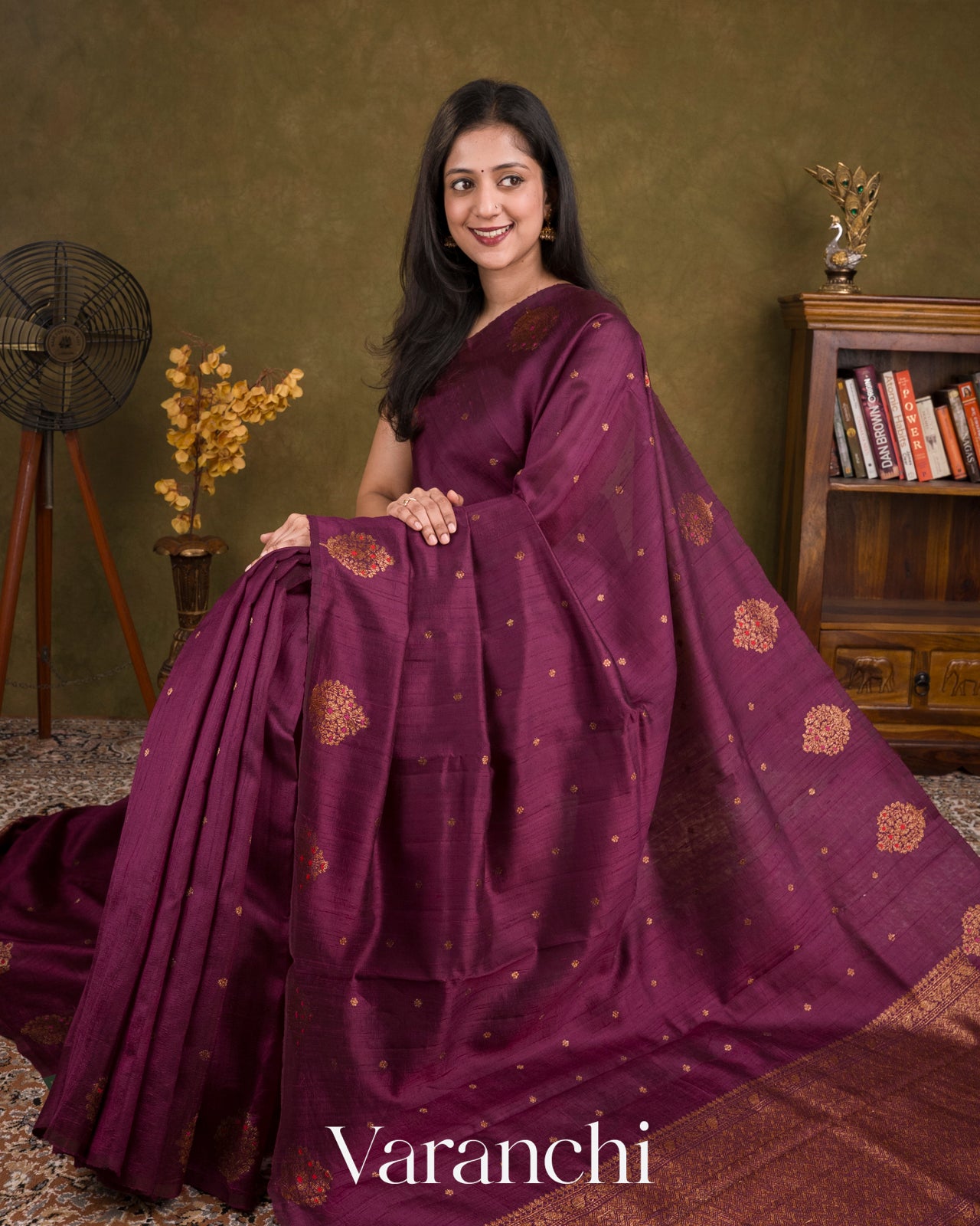 Mulberry Wine Pure Raw Silk Handloom Saree