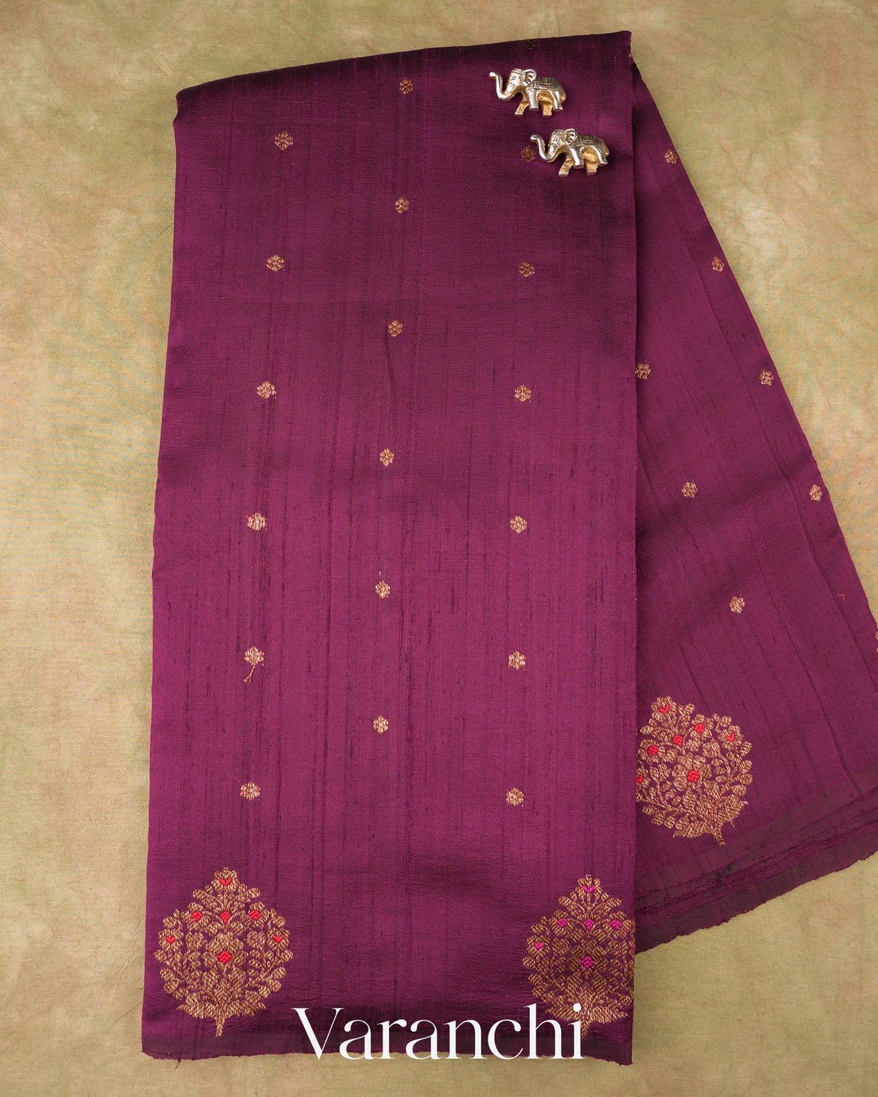 Mulberry Wine Pure Raw Silk Handloom Saree