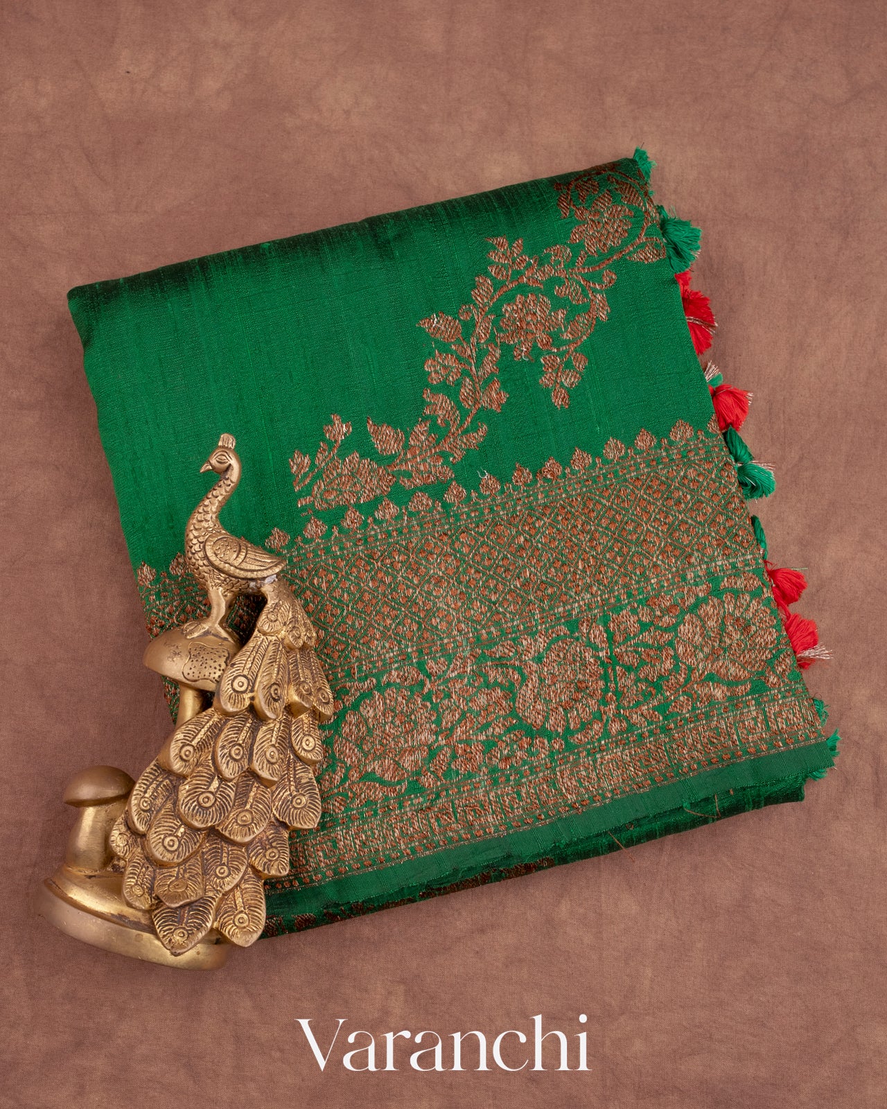 Dark Green Lehariya Pure Raw Silk Handloom Saree