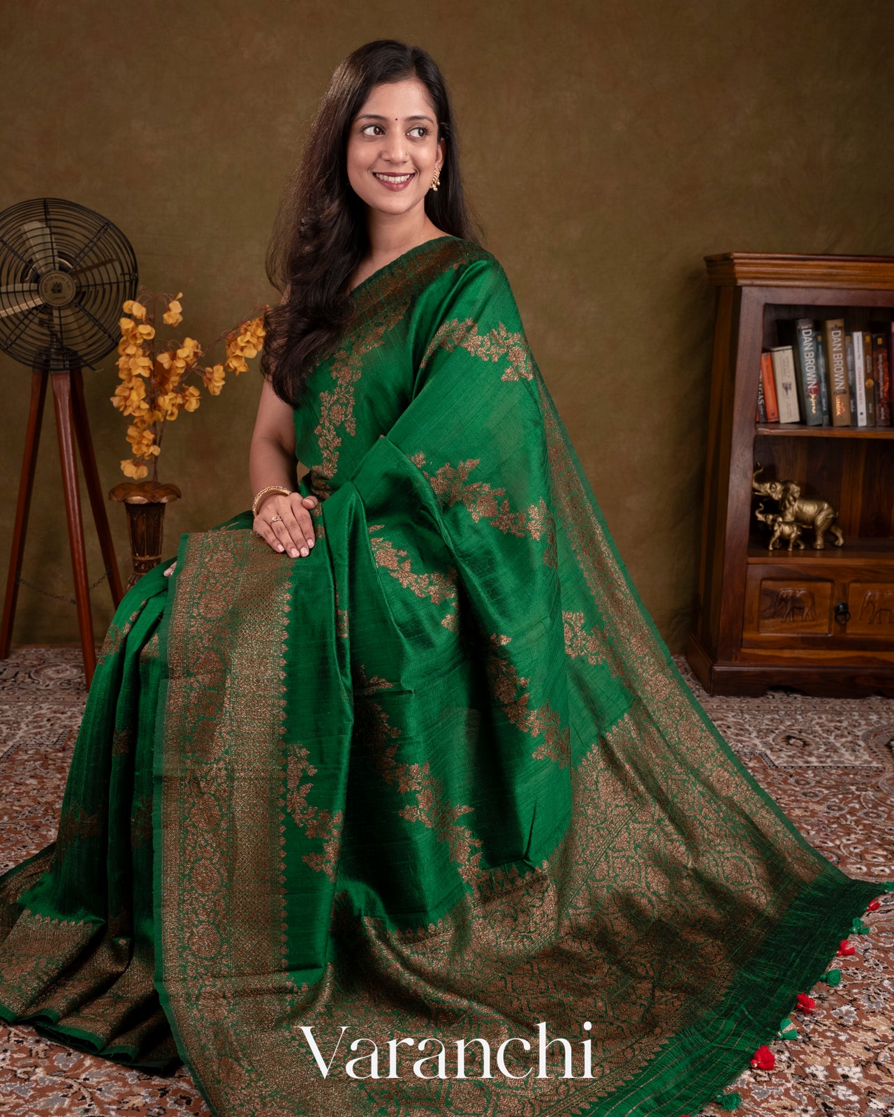 Dark Green Lehariya Pure Raw Silk Handloom Saree
