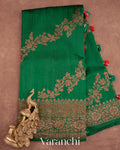 Dark Green Lehariya Pure Raw Silk Handloom Saree
