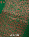 Dark Green Lehariya Pure Raw Silk Handloom Saree