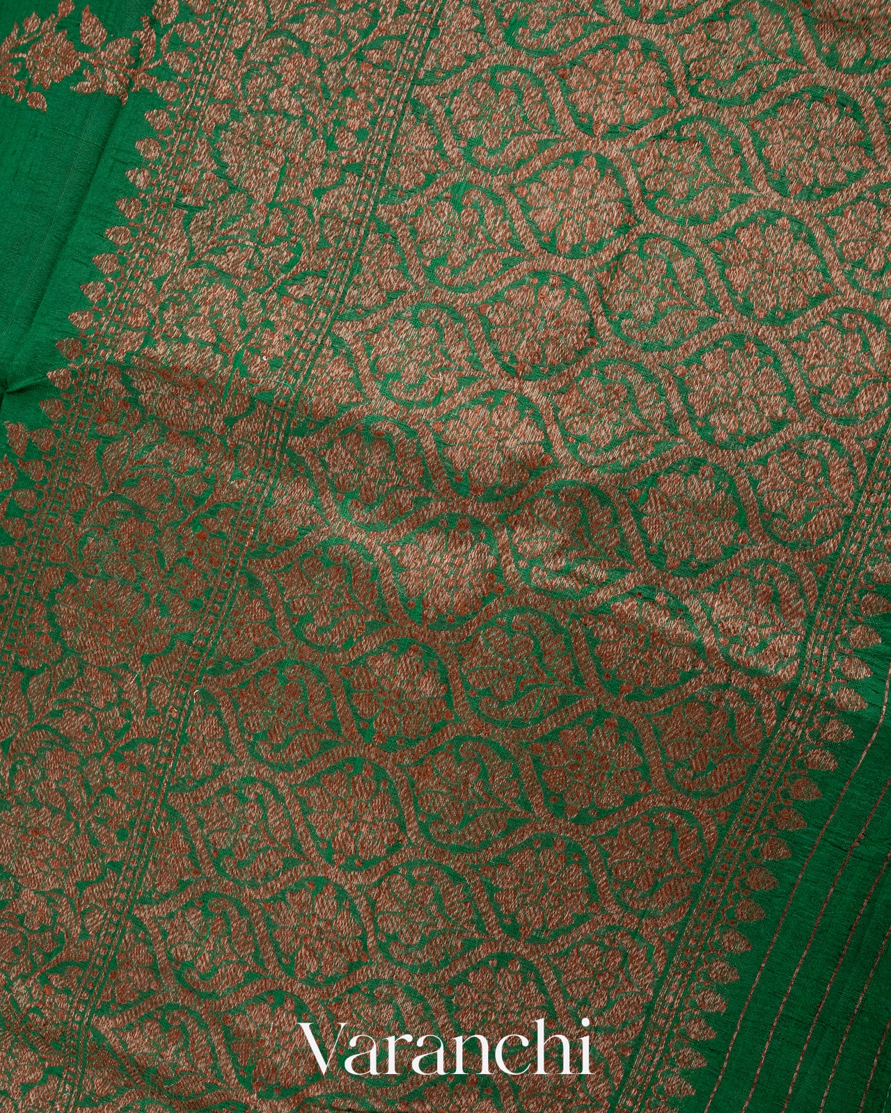 Dark Green Lehariya Pure Raw Silk Handloom Saree