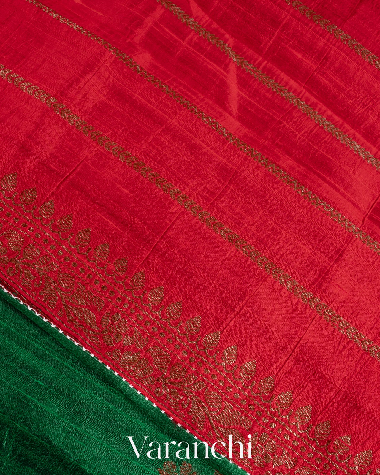 Dark Green Lehariya Pure Raw Silk Handloom Saree