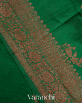 Dark Green Lehariya Pure Raw Silk Handloom Saree