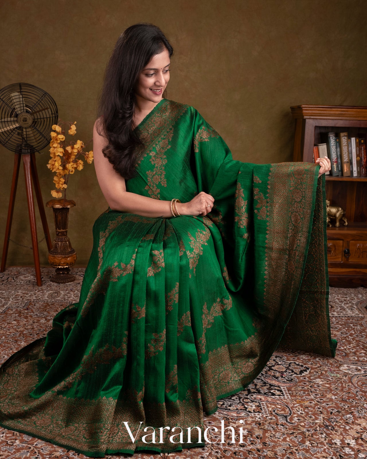 Dark Green Lehariya Pure Raw Silk Handloom Saree