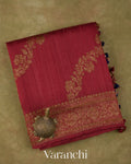 Crimson Red Lehariya Pure Raw Silk Handloom Saree