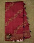 Crimson Red Lehariya Pure Raw Silk Handloom Saree