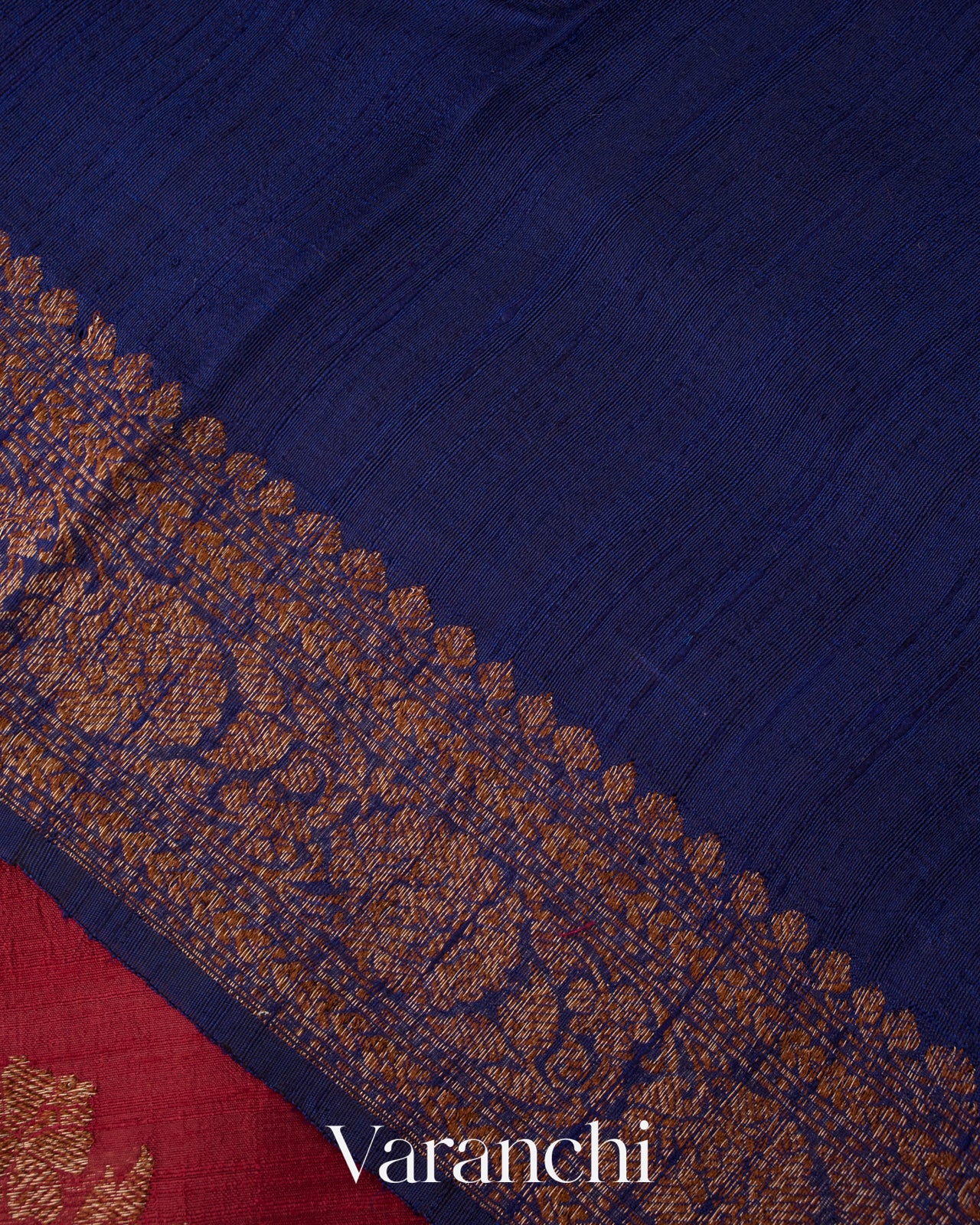 Crimson Red Lehariya Pure Raw Silk Handloom Saree