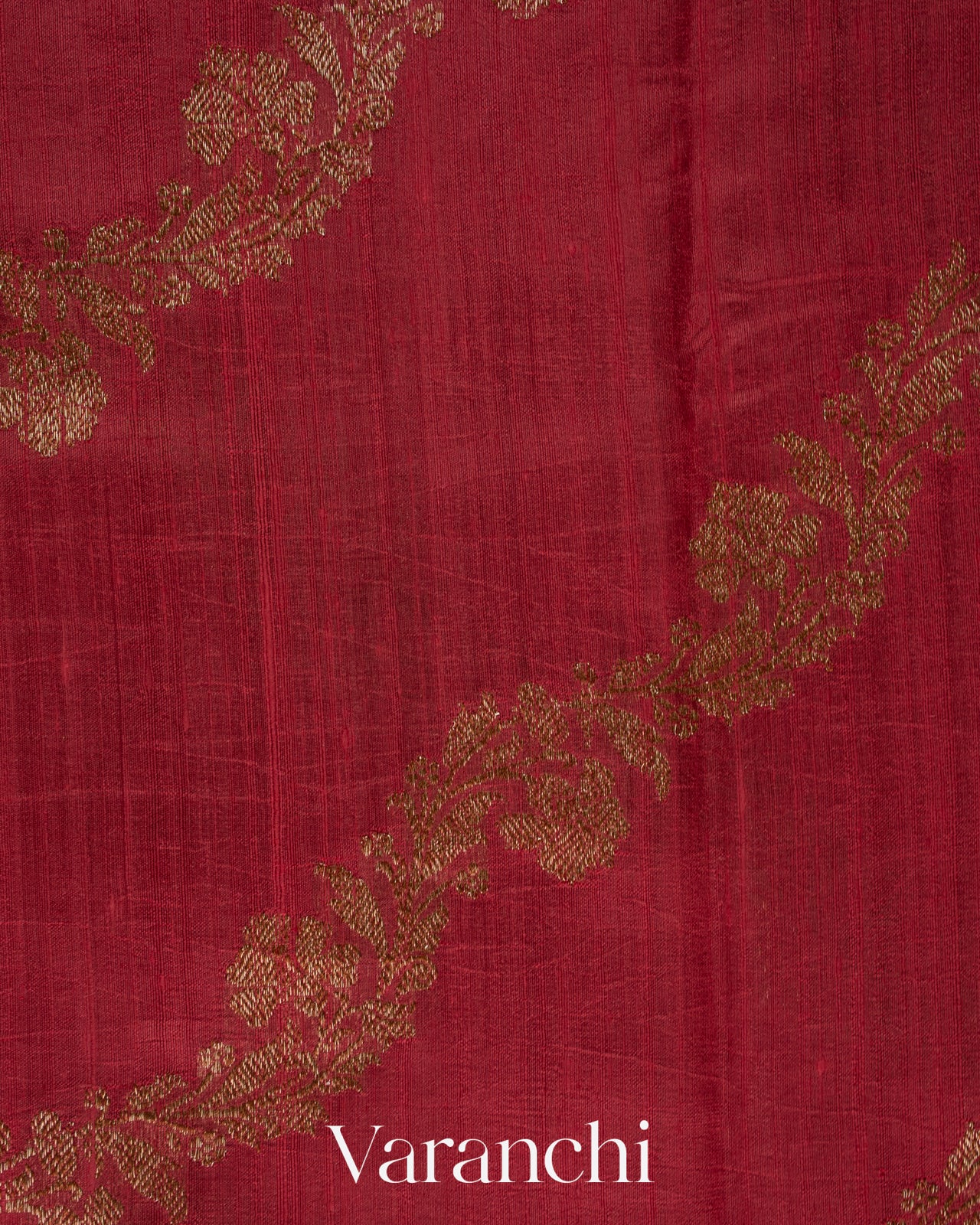 Crimson Red Lehariya Pure Raw Silk Handloom Saree