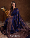 Navy Blue Lehariya Pure Raw Silk Handloom Saree