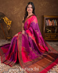 Magenta Tricolour Rangkaat Raw Silk Handloom Saree