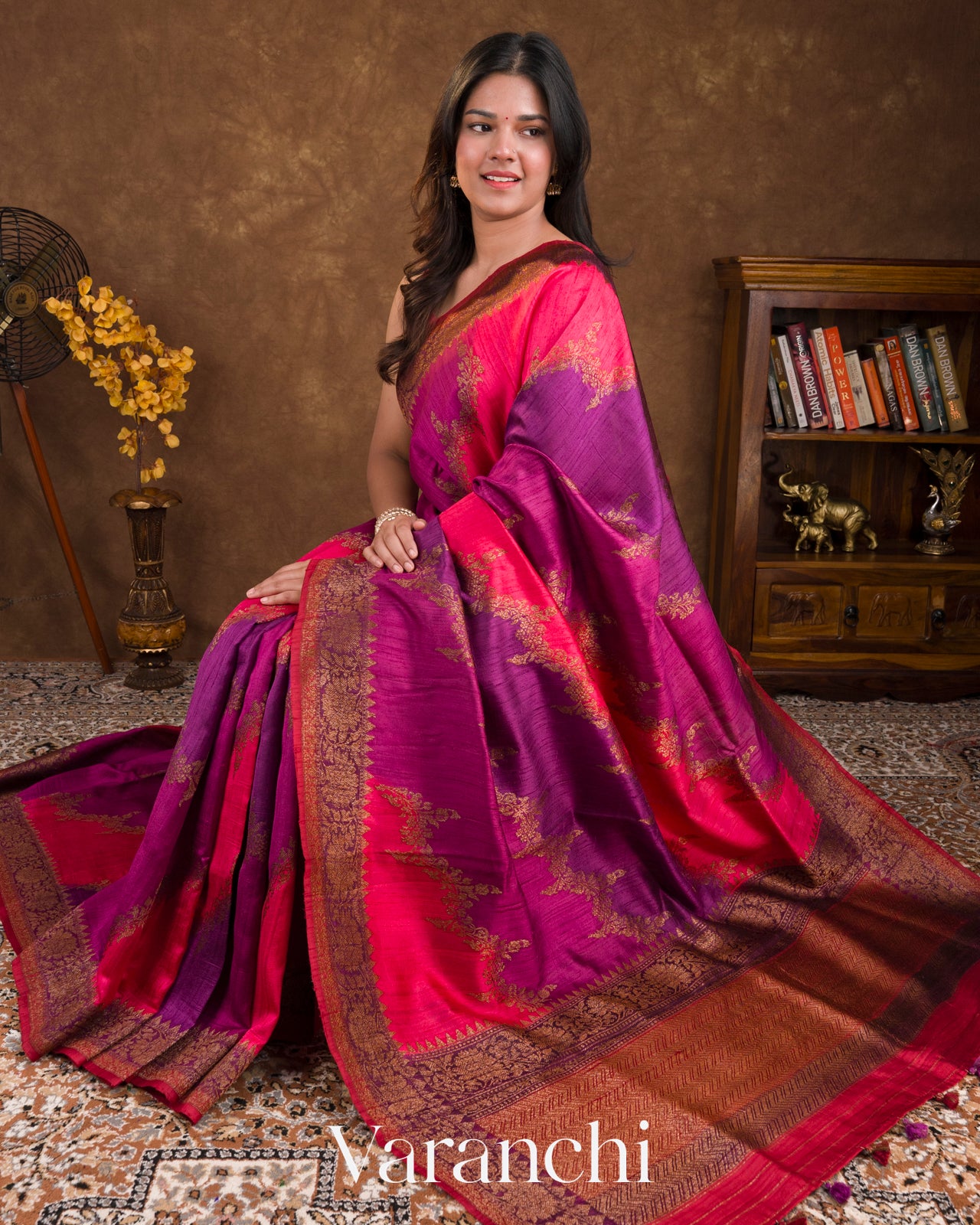 Magenta Tricolour Rangkaat Raw Silk Handloom Saree
