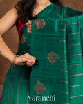 Bottle Green Raw Silk Handloom Borderless Saree 