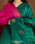 Bottle Green Raw Silk Handloom Borderless Saree 