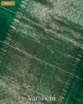 Rama Green Checkered Pure Raw Silk Handloom Saree — Pallu