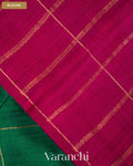 Rama Green Checkered Pure Raw Silk Handloom Saree — Blouse