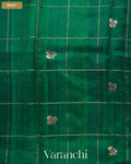 Rama Green Checkered Pure Raw Silk Handloom Saree — Body
